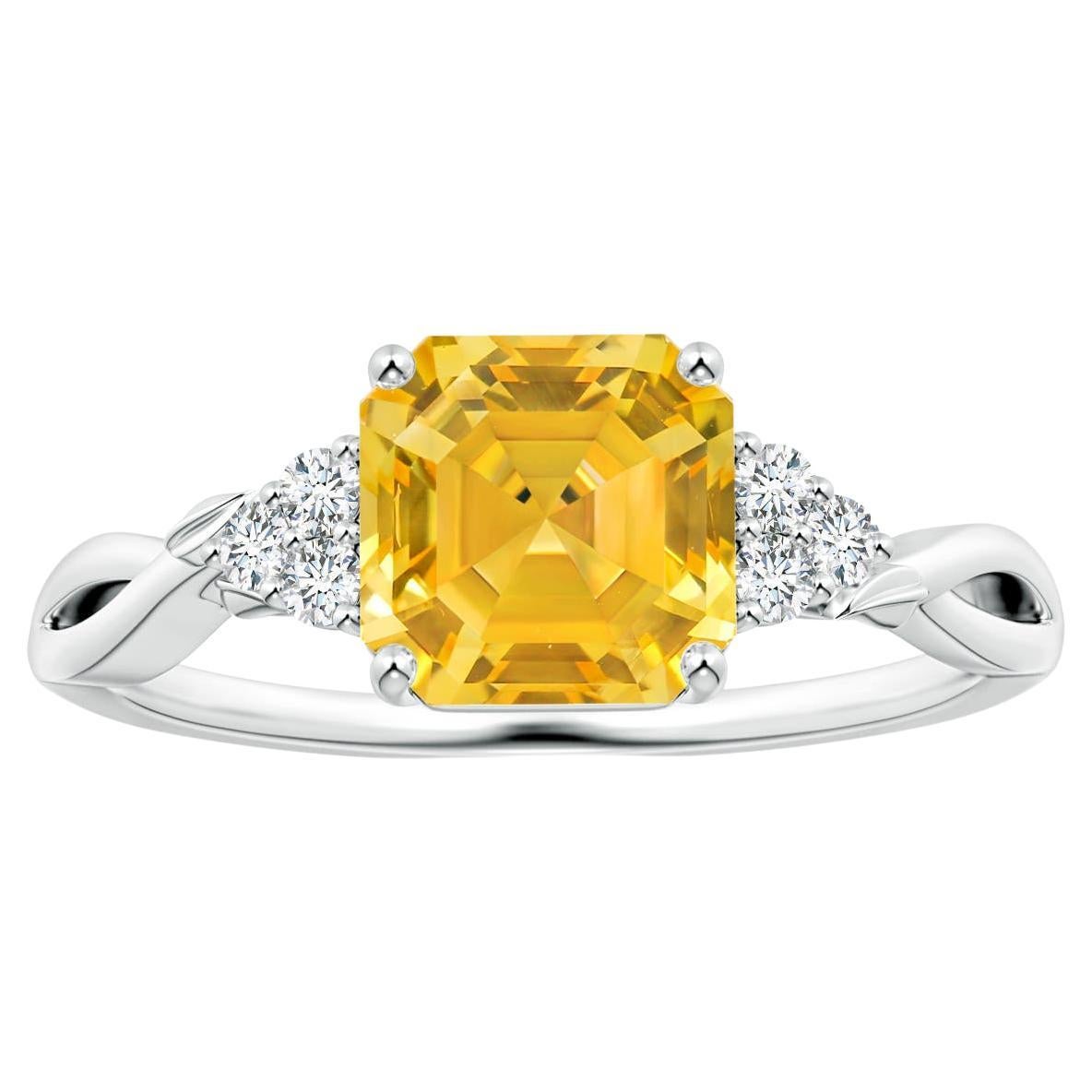 For Sale:  Angara Gia Certified Emerald-Cut Yellow Sapphire & Diamond Ring in Platinum