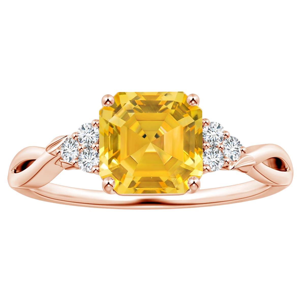 ANGARA Bague en or rose avec saphir jaune taille émeraude et diamants certifiés par le GIA 
