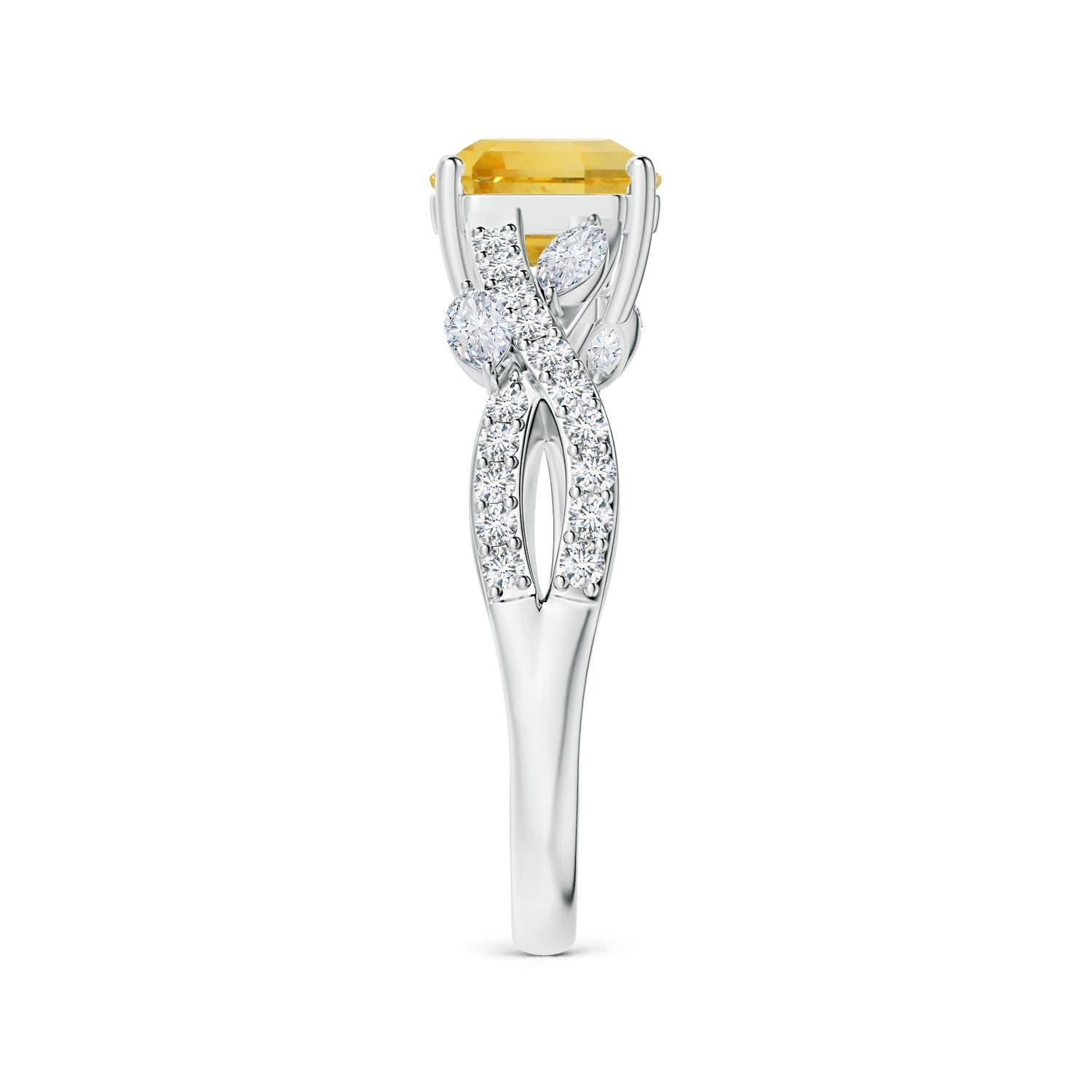 For Sale:  Angara Gia Certified Emerald-Cut Yellow Sapphire Diamond Ring in White Gold 4