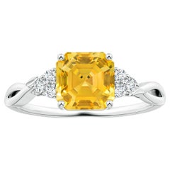 ANGARA GIA Certified Emerald-Cut Yellow Sapphire & Diamond Ring in White Gold 