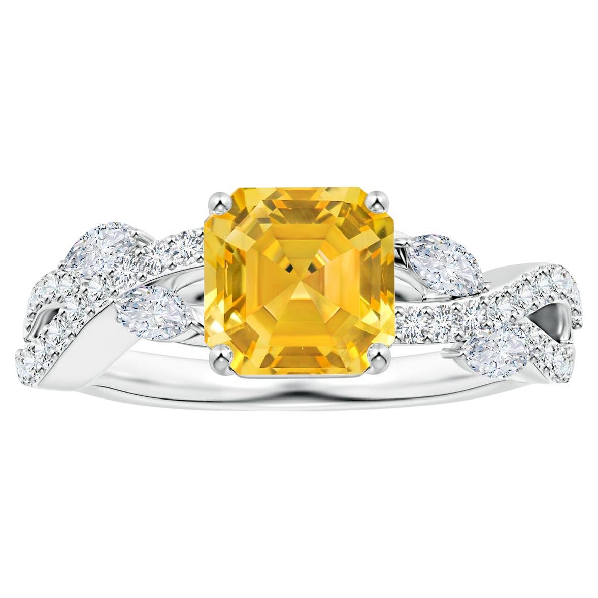 Angara Gia Certified Emerald-Cut Yellow Sapphire Diamond Ring in White Gold
