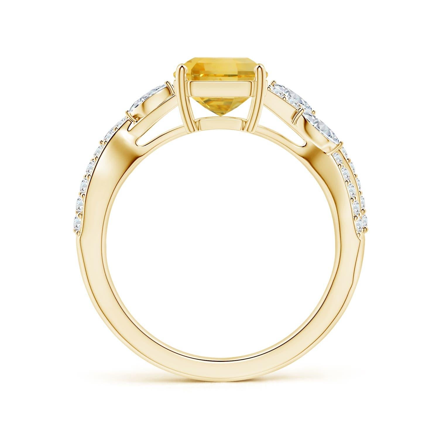 For Sale:  Angara Gia Certified Emerald-Cut Yellow Sapphire Diamond Ring in Yellow Gold 2