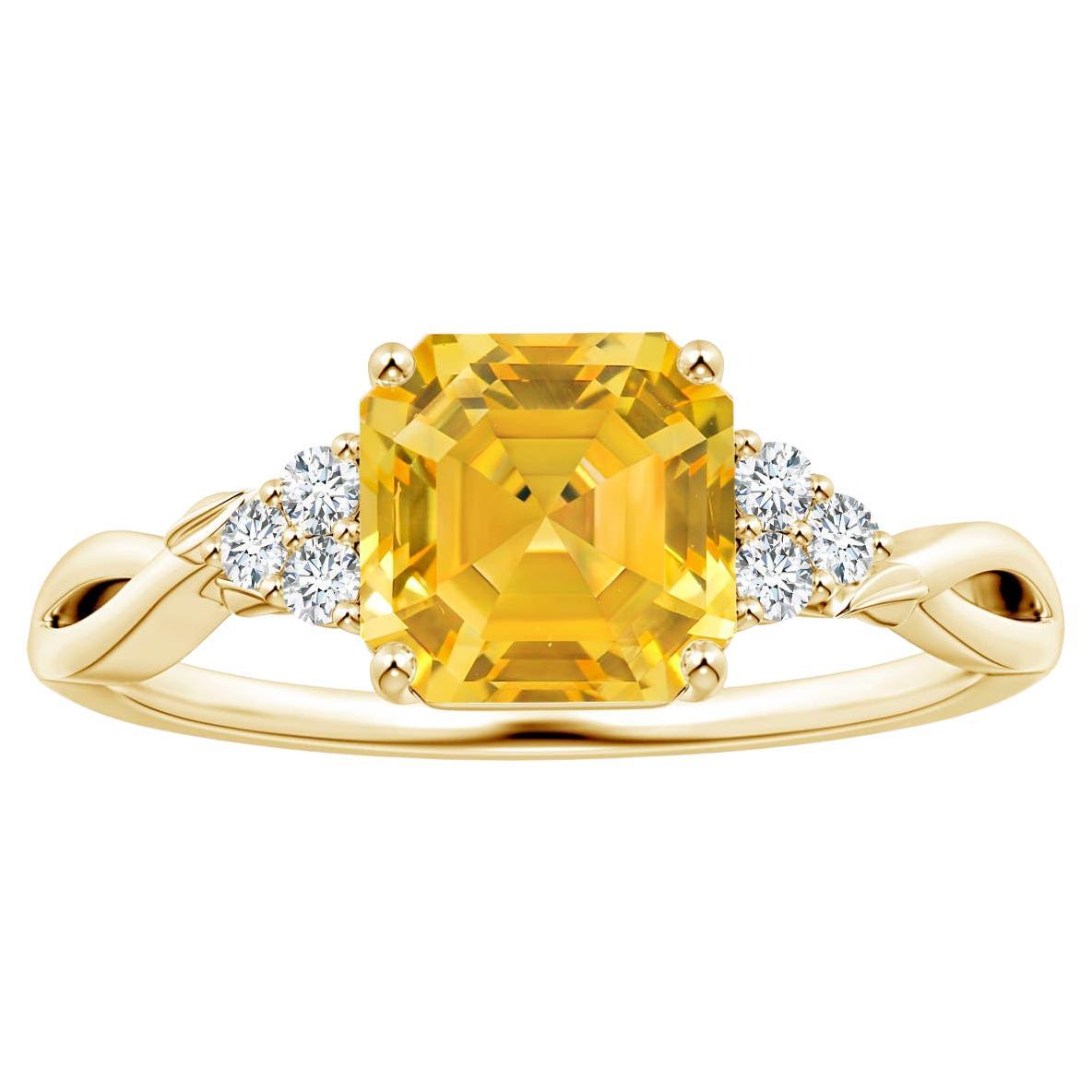 For Sale:  Angara Gia Certified Emerald-Cut Yellow Sapphire & Diamond Ring in Yellow Gold