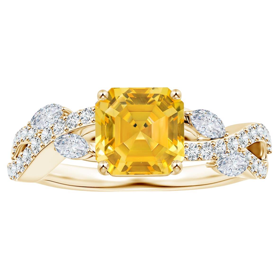 For Sale:  ANGARA GIA Certified Emerald-Cut Yellow Sapphire Diamond Ring in Yellow Gold