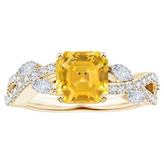 ANGARA Bague en or jaune avec diamants et saphir jaune taille émeraude certifié GIA