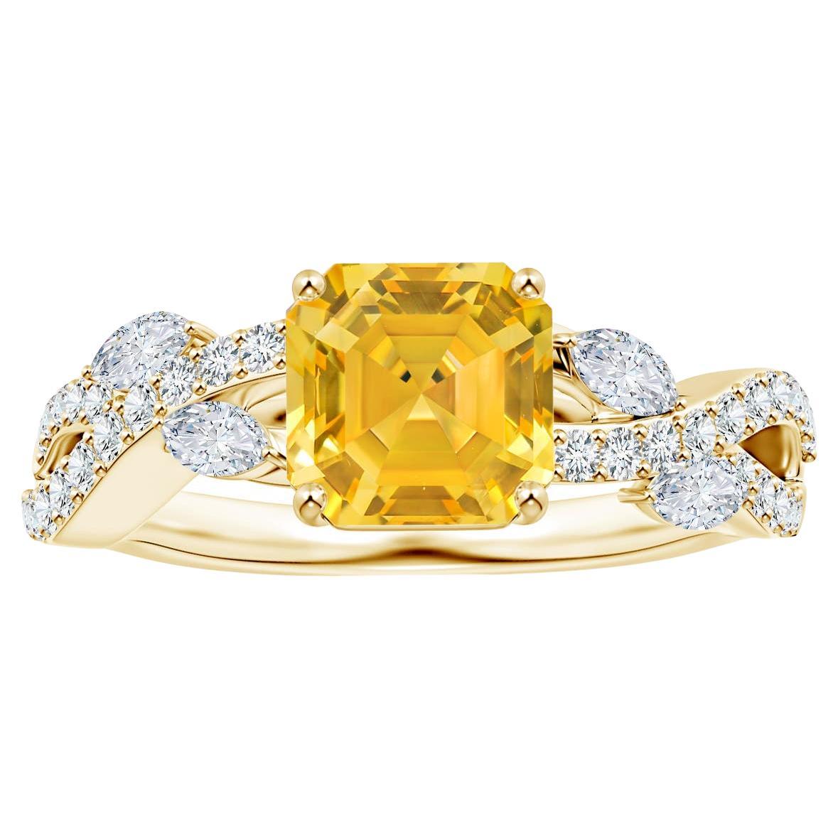 Angara Gia: Gelber Saphir-Diamantring aus Gelbgold mit Smaragdschliff