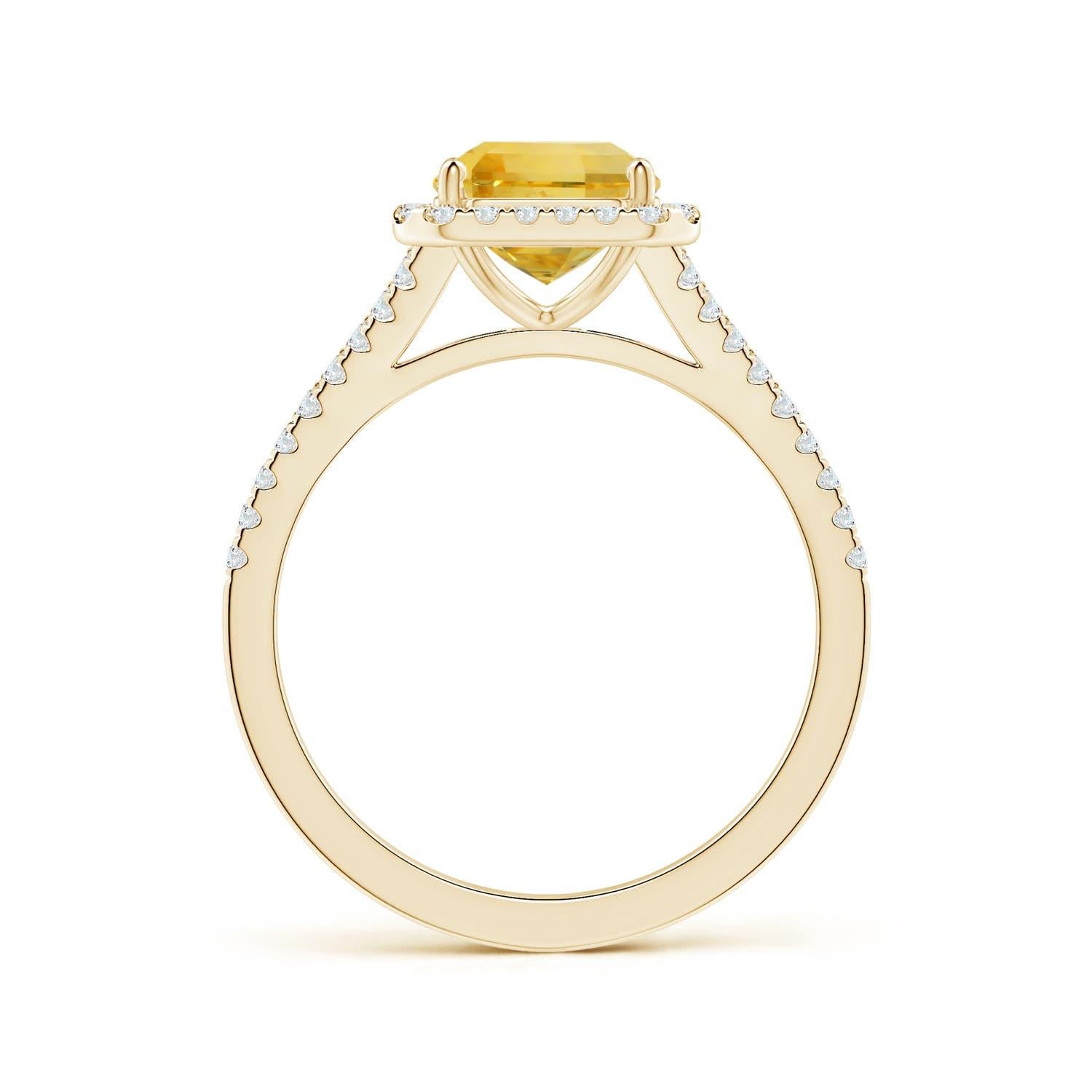For Sale:  Angara Gia Certified Emerald-Cut Yellow Sapphire Halo Ring in Yellow Gold 2