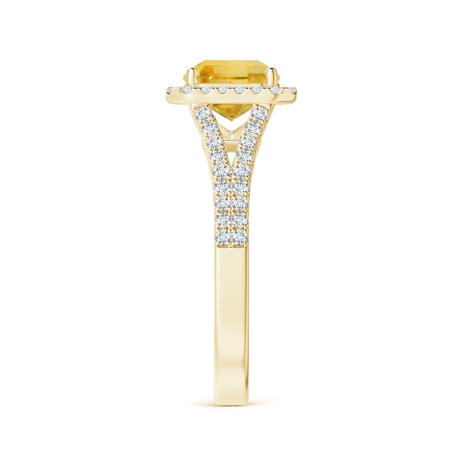 For Sale:  ANGARA GIA Certified Emerald-Cut Yellow Sapphire Halo Ring in Yellow Gold  4
