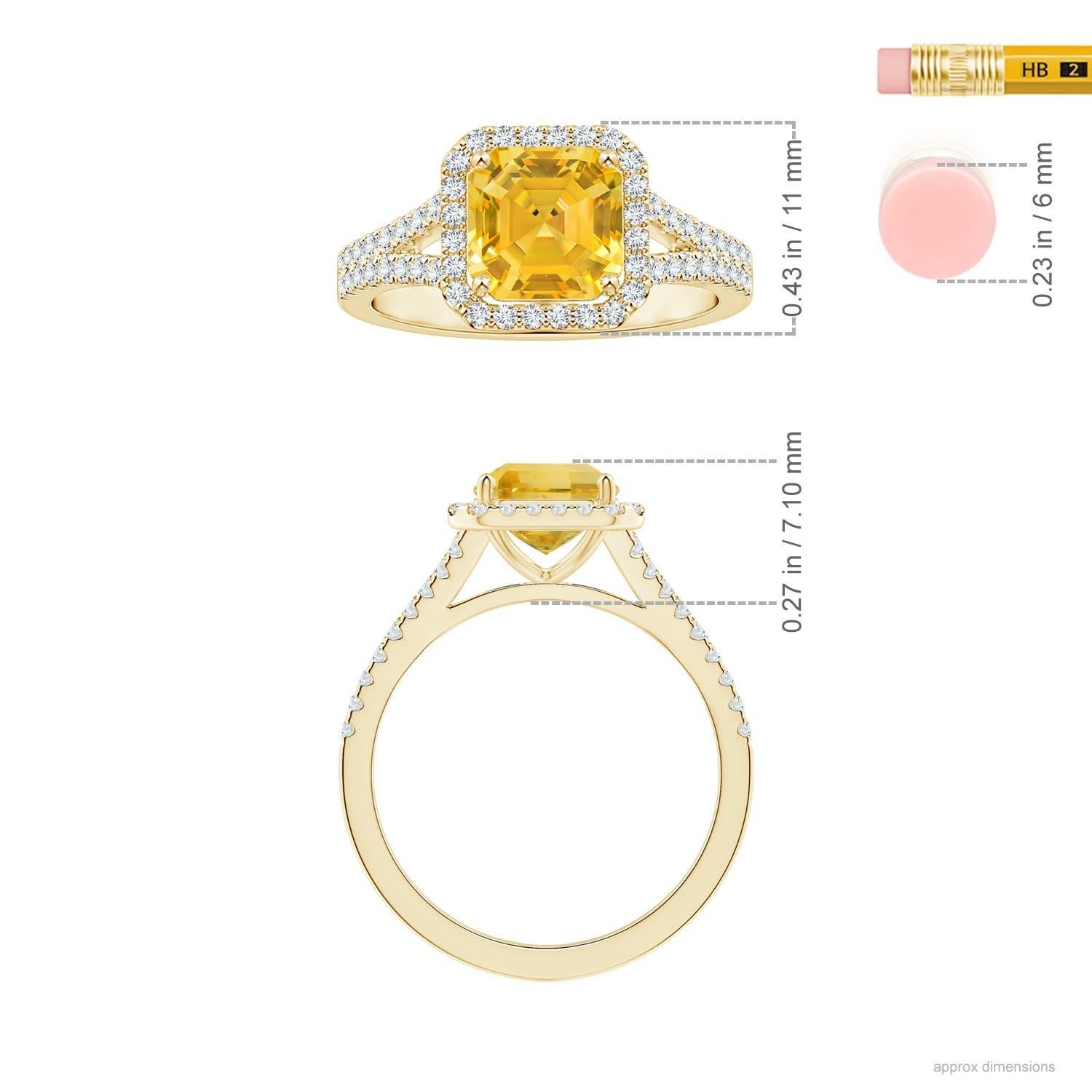 For Sale:  ANGARA GIA Certified Emerald-Cut Yellow Sapphire Halo Ring in Yellow Gold  5