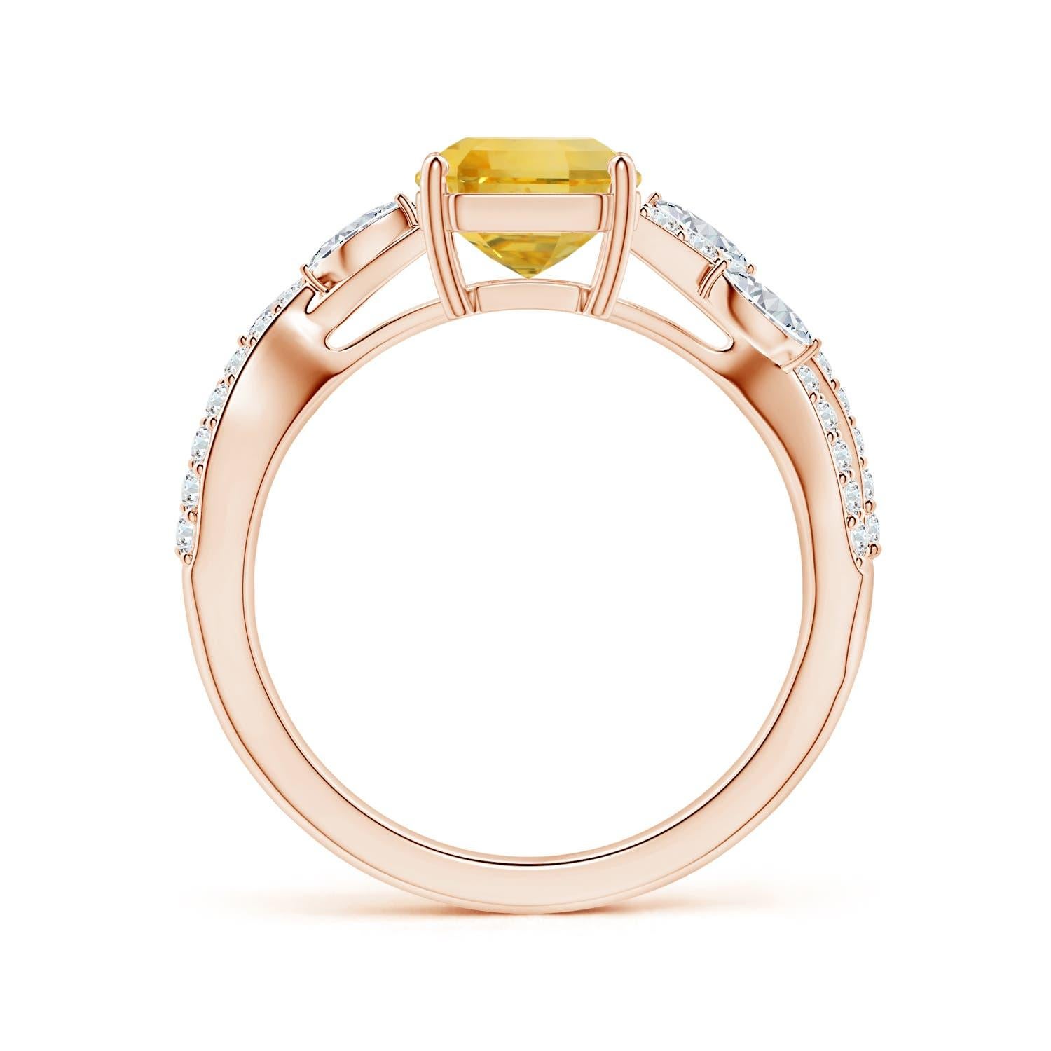 Im Angebot: Angara Ring aus Roségold mit GIA-zertifiziertem gelbem Saphir im Smaragdschliff und Diamanten () 2