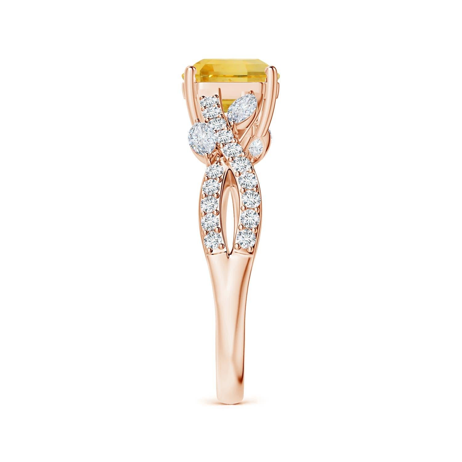 For Sale:  Angara GIA Certified Emerald-Cut Yellow Sapphire Ring in Rose Gold with Diamonds 4