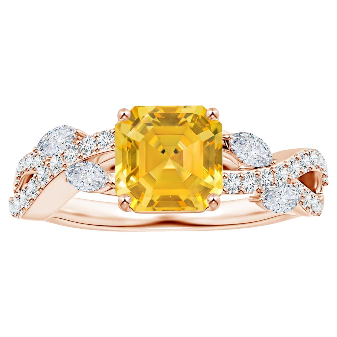 For Sale:  Angara GIA Certified Emerald-Cut Yellow Sapphire Ring in Rose Gold with Diamonds