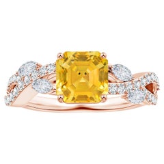 Angara GIA Certified Emerald-Cut Yellow Sapphire Ring in Rose Gold with Diamonds