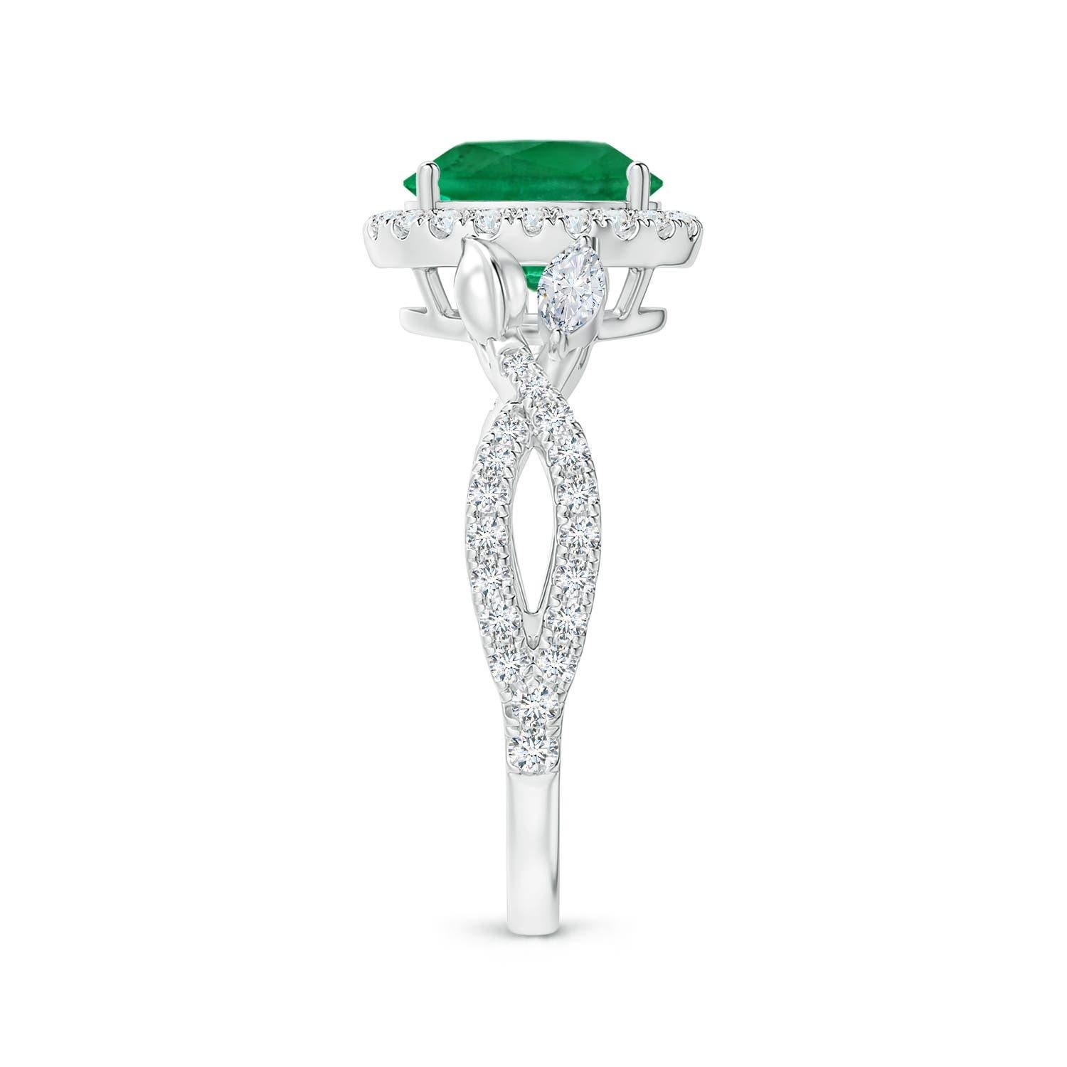 For Sale:  ANGARA GIA Certified Emerald Twisted Vine Ring in Platinum with Diamond Halo 4