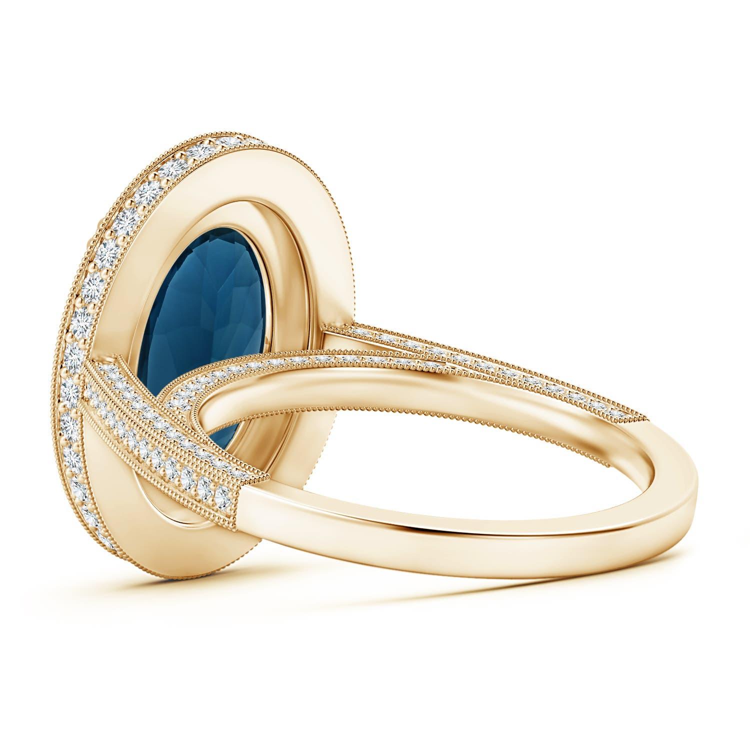 Angara GIA-zertifizierter Londoner Blauer Topas-Halo-Ring aus Gelbgold mit Milgrain () 4