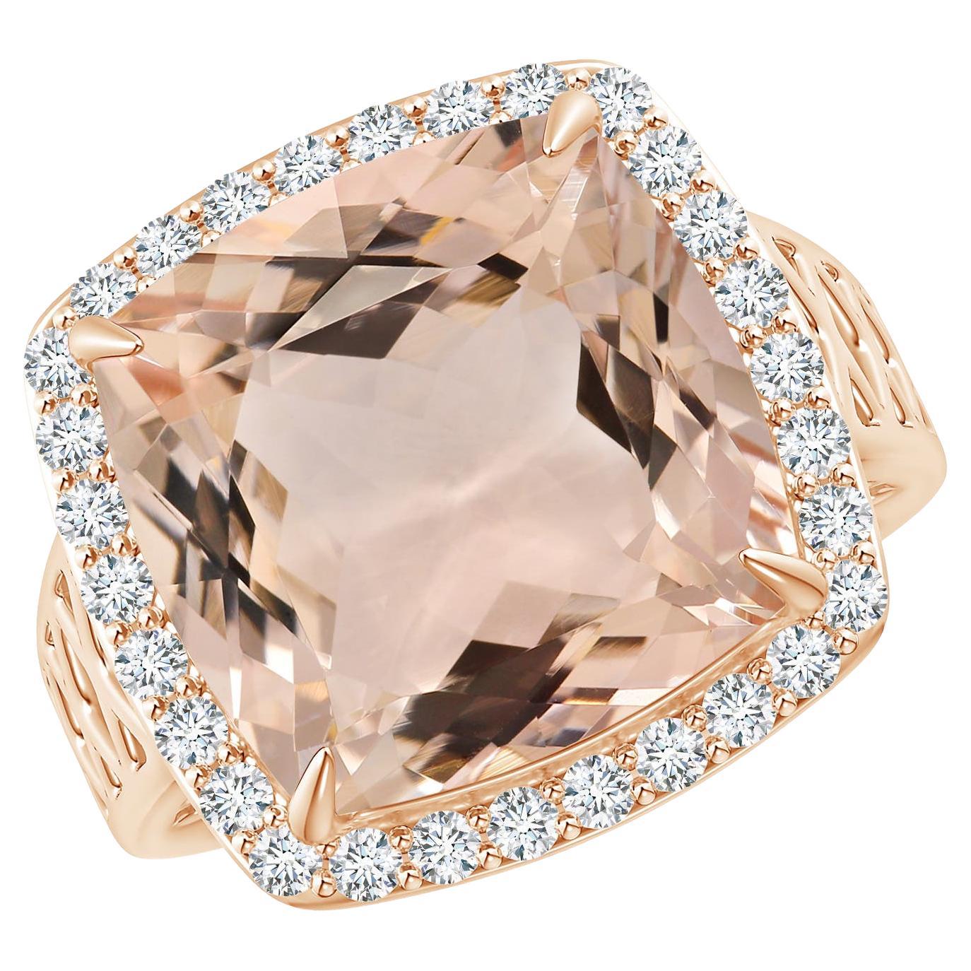 Angara Bague halo en or rose avec morganite certifiée GIA