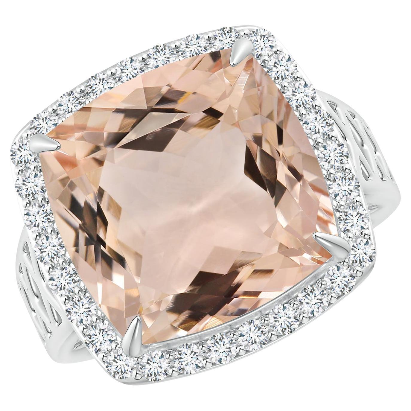 For Sale:  ANGARA GIA Certified Morganite Halo Ring in White Gold
