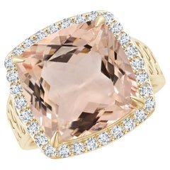 Angara GIA Certified Morganite Halo Ring in Yellow Gold