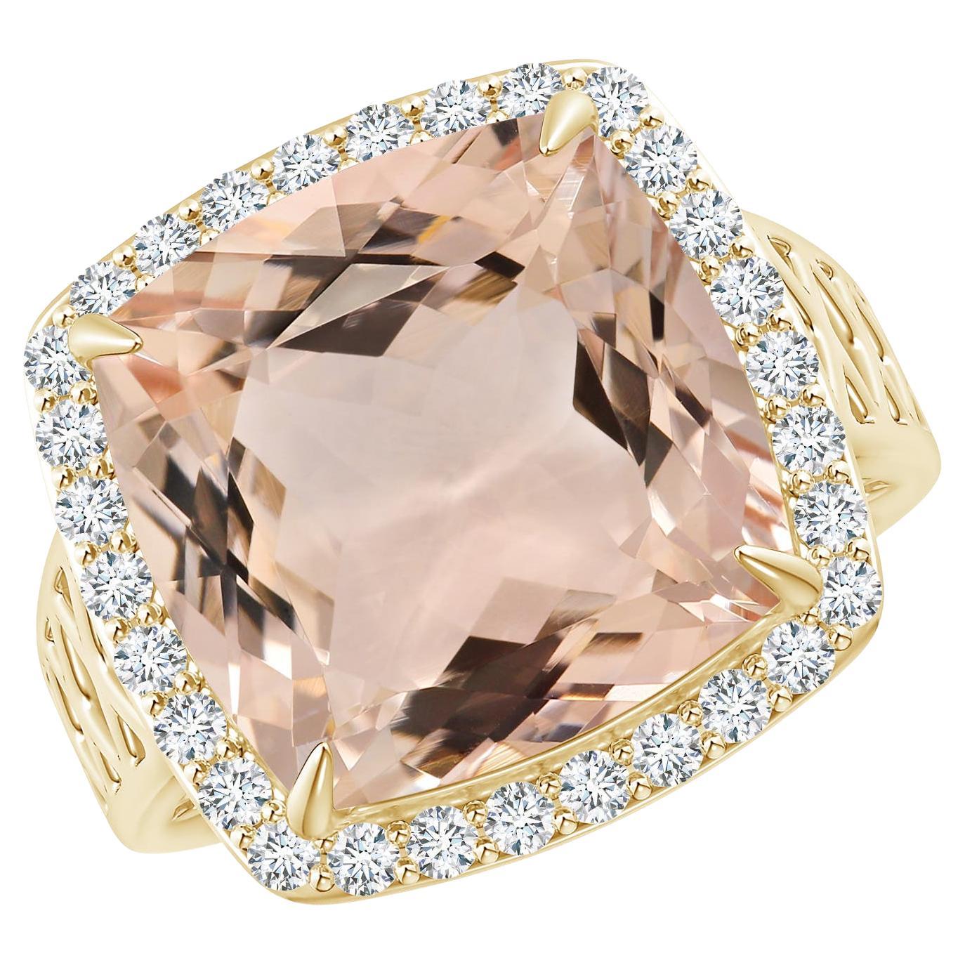 For Sale:  Angara GIA Certified Morganite Halo Ring in Yellow Gold