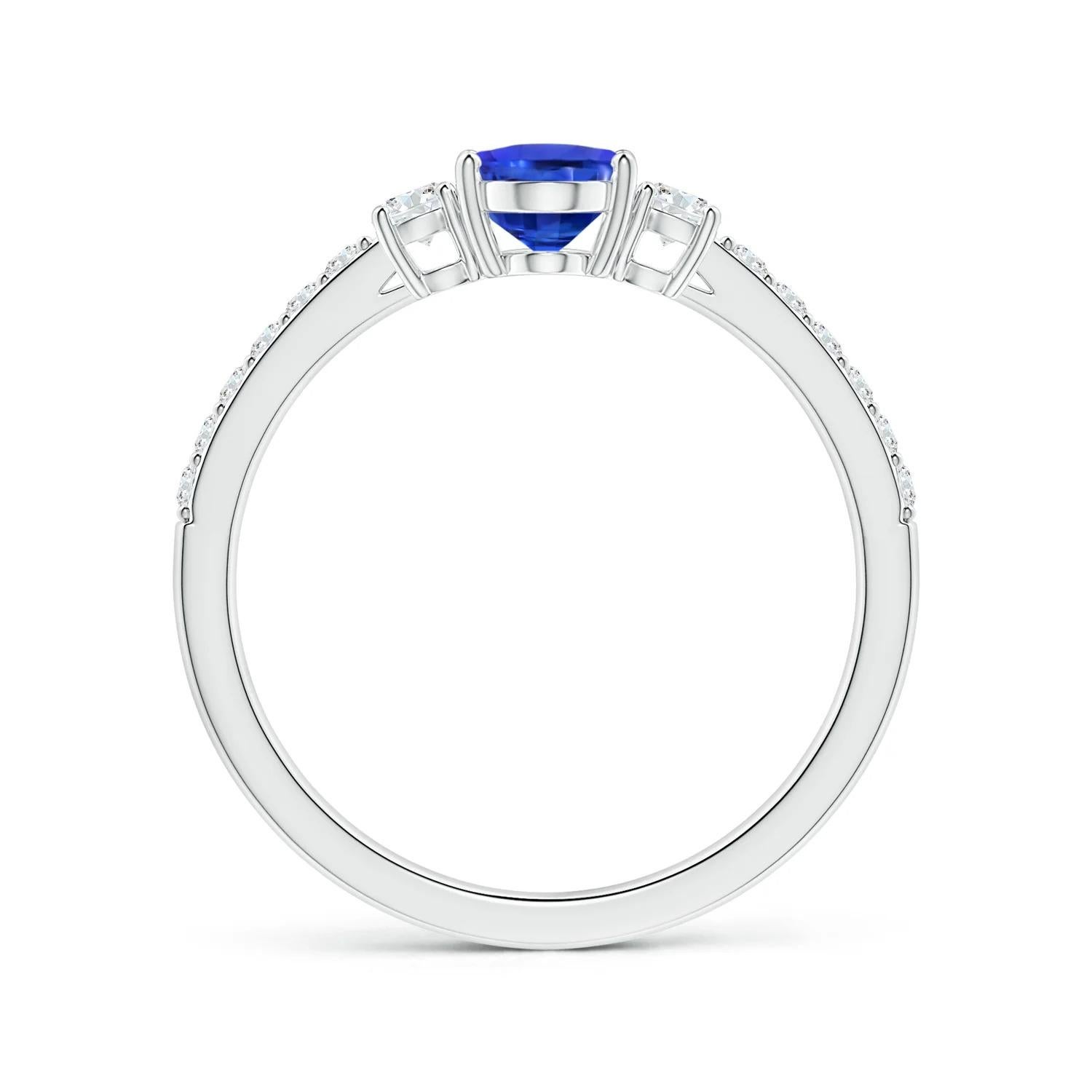 Im Angebot: Angara GIA-zertifizierter Ring aus Platin mit natürlichem 3-Stein-Blauem Saphir und Diamant () 2