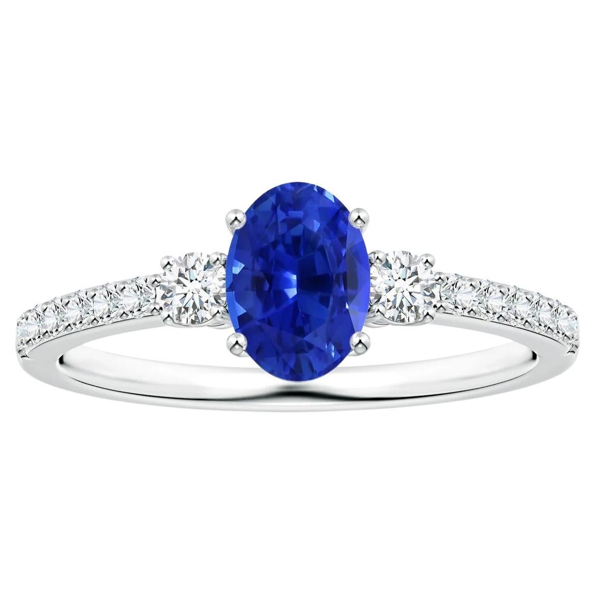 Angara GIA-zertifizierter Ring aus Platin mit natürlichem 3-Stein-Blauem Saphir und Diamant