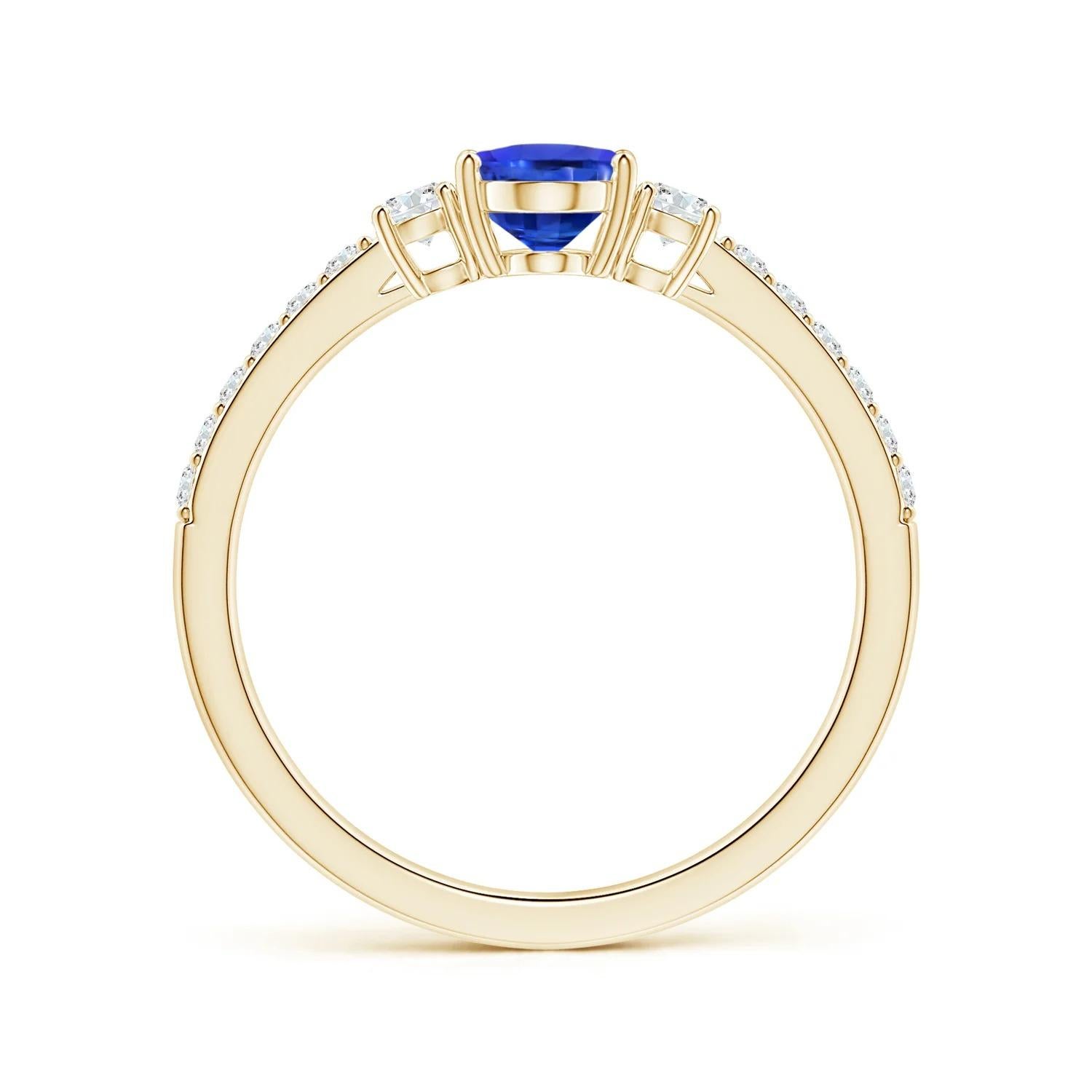 For Sale:  ANGARA GIA Certified Natural 3-Stone Blue Sapphire & Diamond Ring in Yellow Gold 2