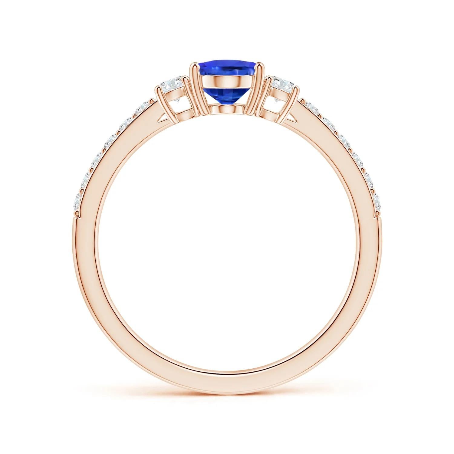 For Sale:  Angara Gia Certified Natural 3-Stone Blue Sapphire Rose Gold Ring with Diamonds 2