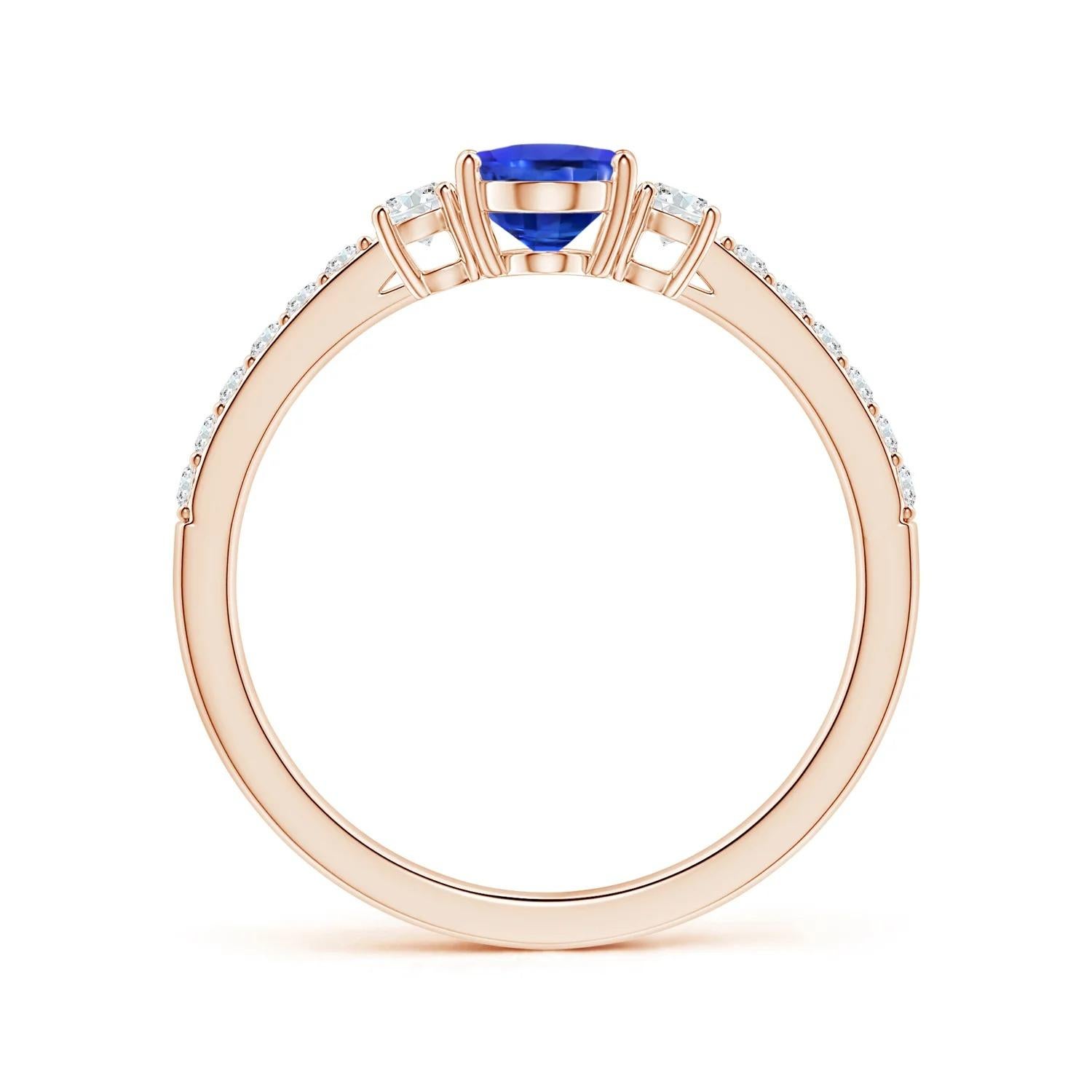 Angara Gia Ring aus Roségold mit natürlichem 3-Stein-Blauem Saphir und Diamanten () 2