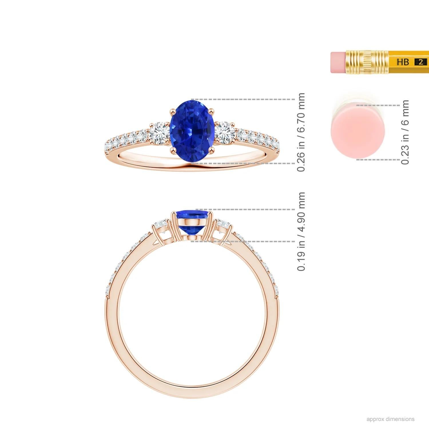 For Sale:  Angara Gia Certified Natural 3-Stone Blue Sapphire Rose Gold Ring with Diamonds 5