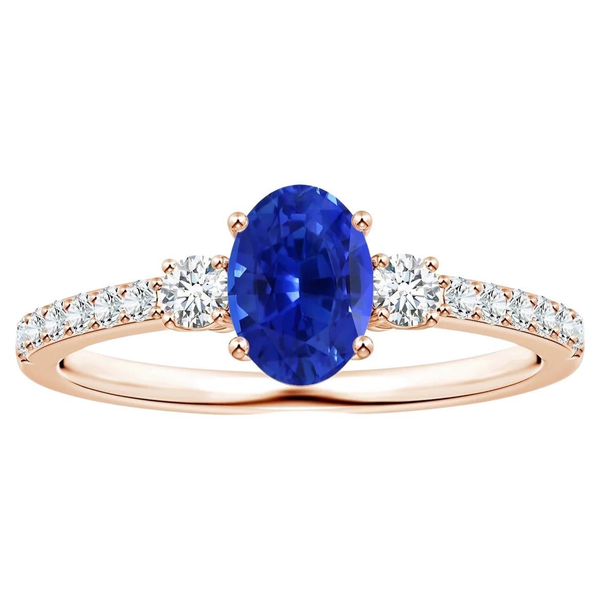 Angara Gia Bague en or rose à 3 pierres avec saphir bleu naturel certifié et diamants