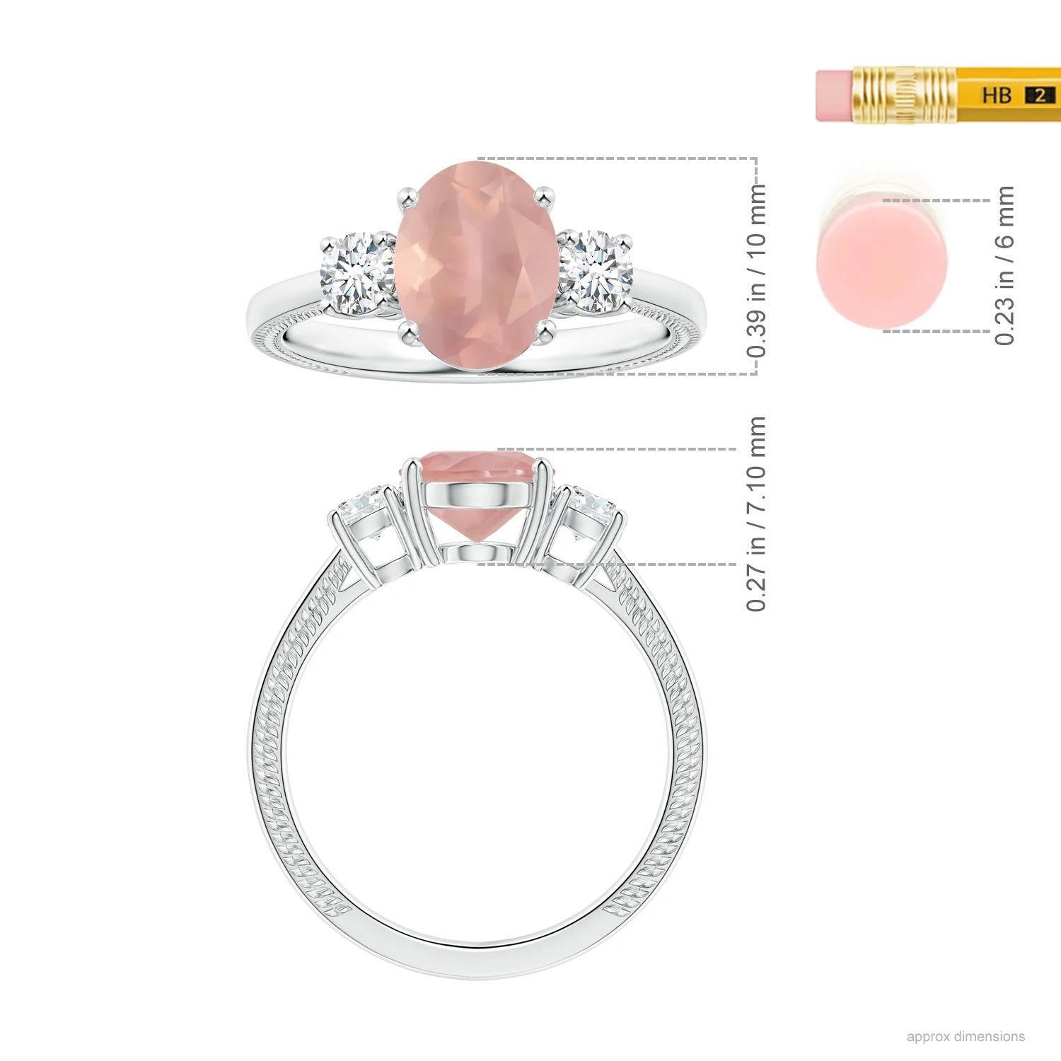 En vente :  Angara Gia Bague en platine avec quartz rose ovale à 3 pierres certifié naturel 5