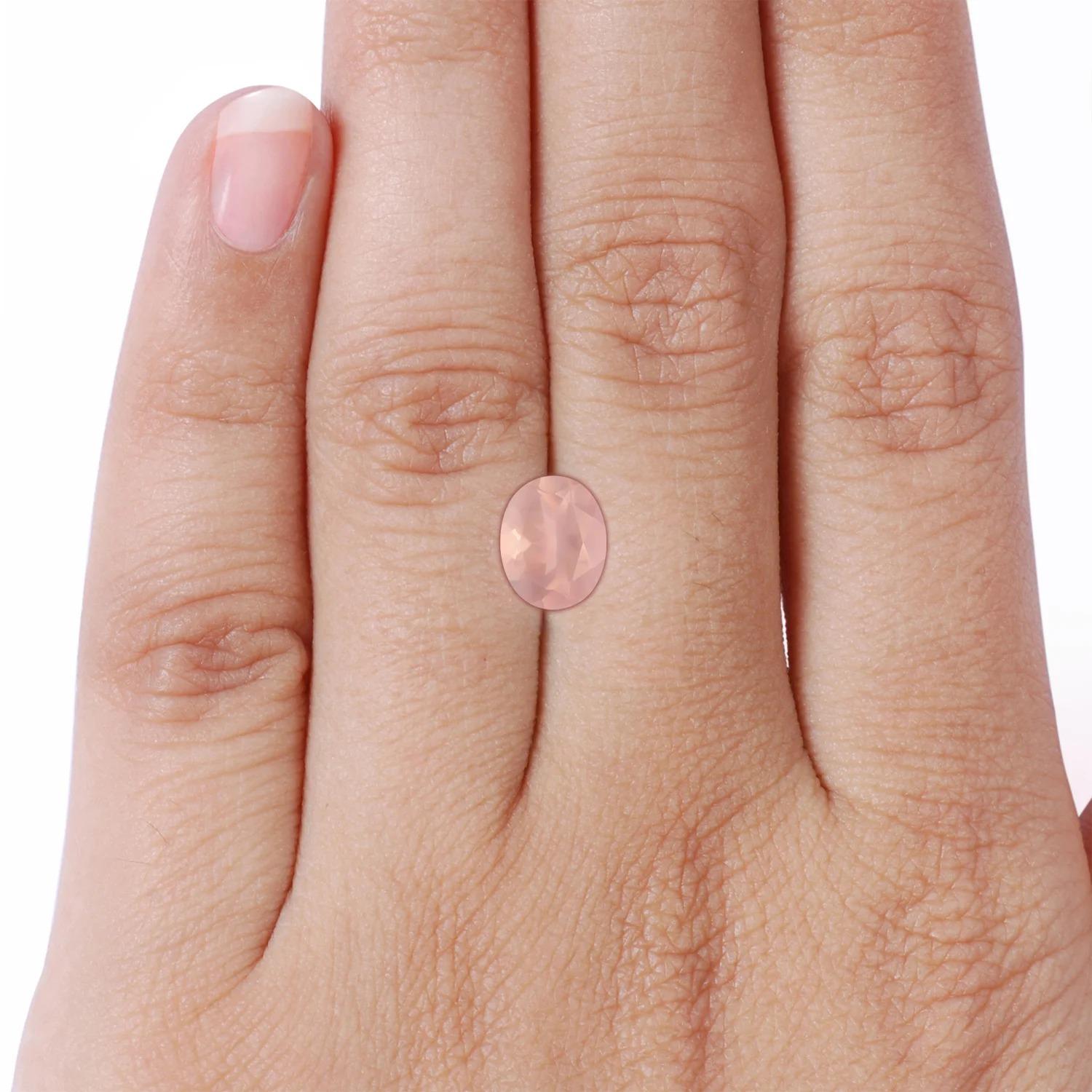 En vente :  Angara Gia Bague en platine avec quartz rose ovale à 3 pierres certifié naturel 7
