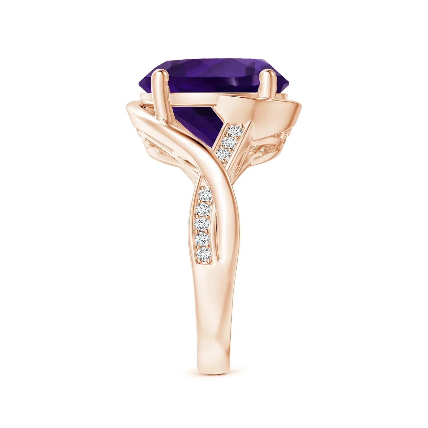 For Sale:  GIA Certified Natural Amethyst Bypass Engagement Ring in Rose Gold 4