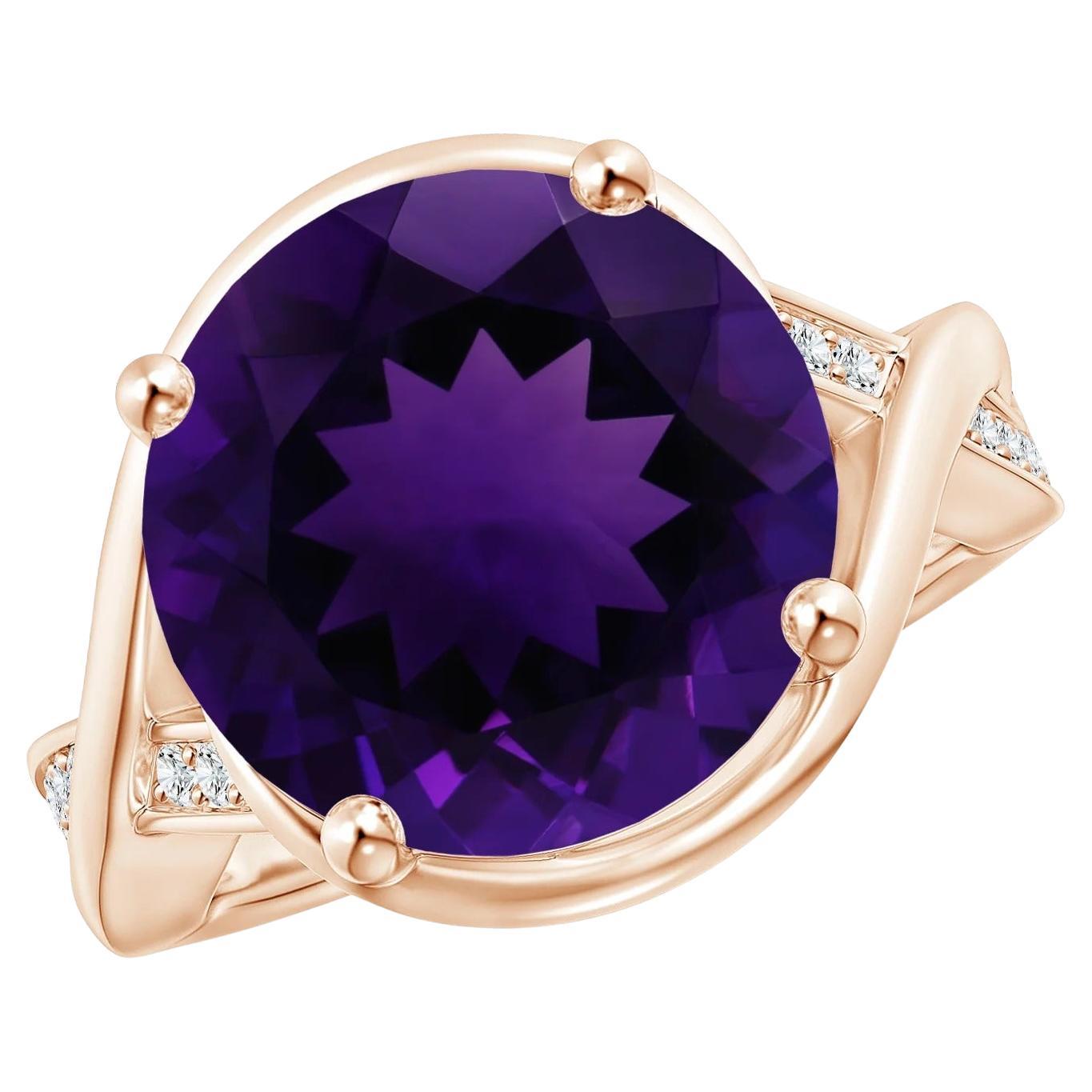For Sale:  GIA Certified Natural Amethyst Bypass Engagement Ring in Rose Gold
