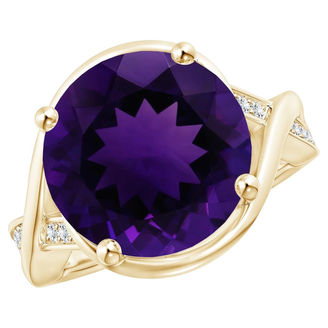 GIA Certified Natural Amethyst Bypass Engagement Ring in Yellow Gold