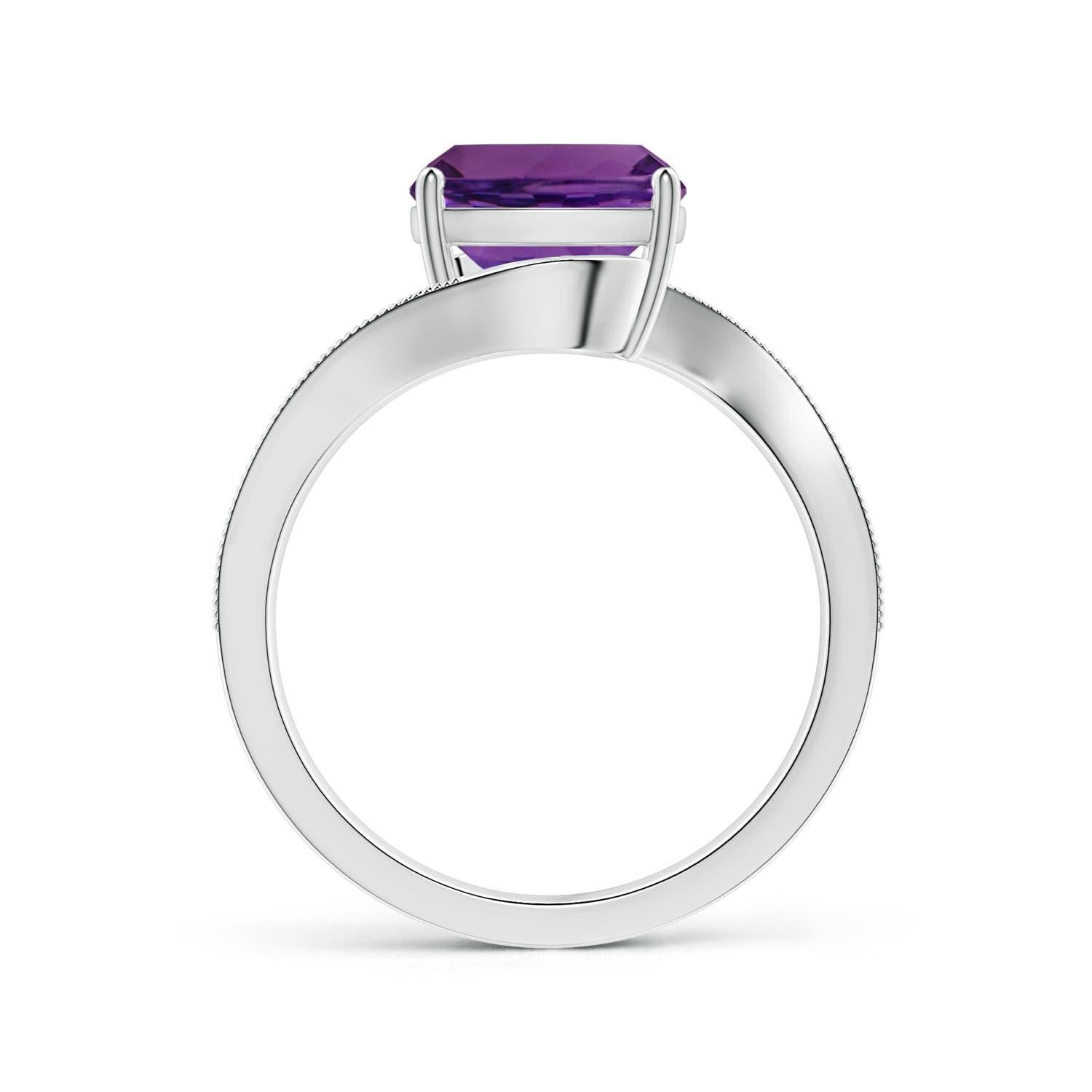 For Sale:  GIA Certified Natural Amethyst Bypass Ring in White Gold with Milgrain 2