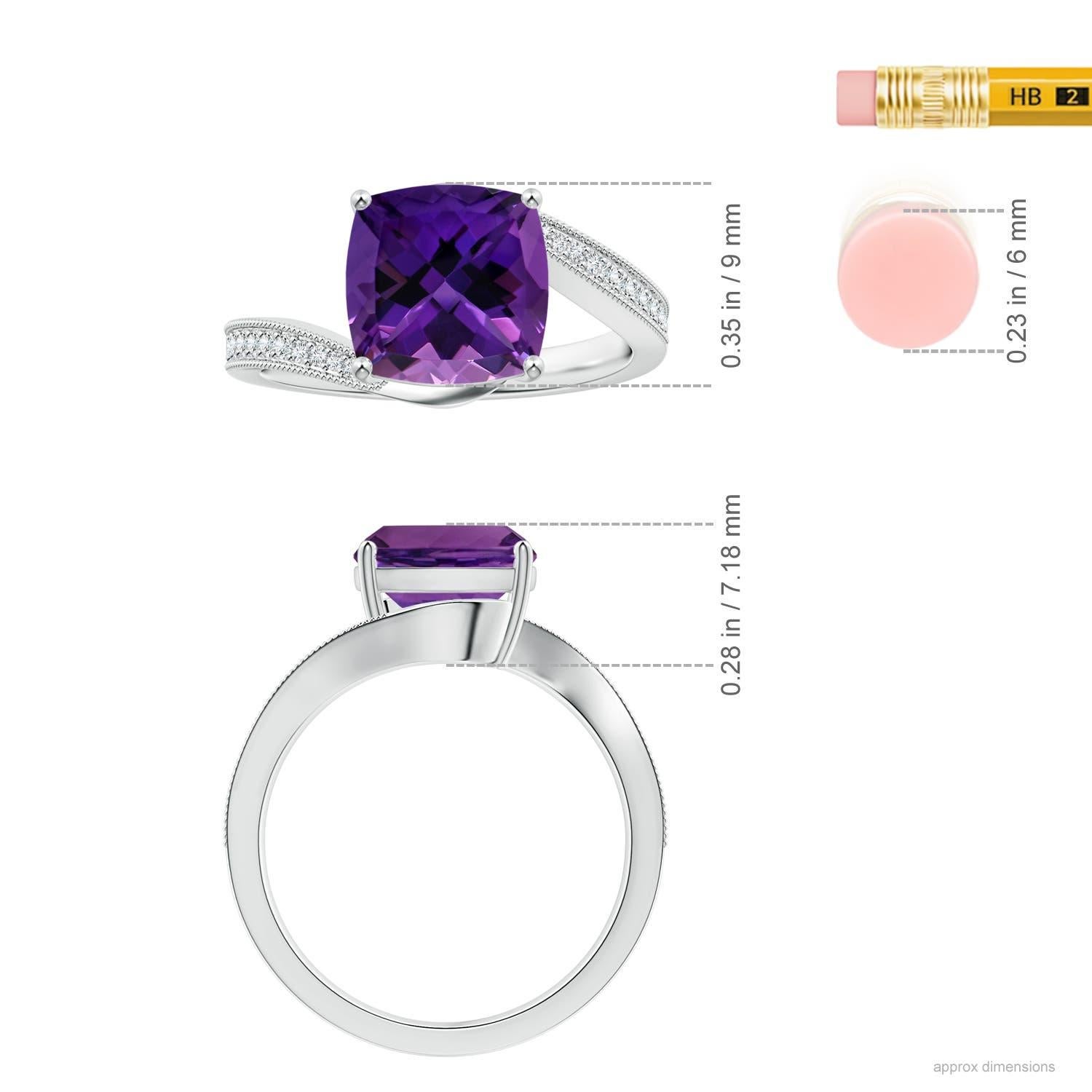 For Sale:  GIA Certified Natural Amethyst Bypass Ring in White Gold with Milgrain 4
