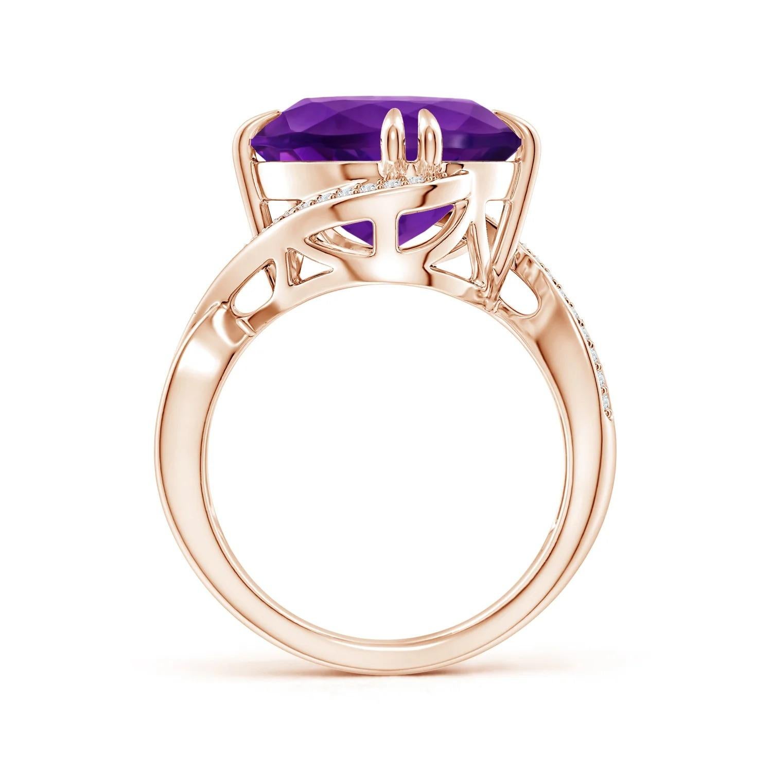 For Sale:  Angara GIA Certified Natural Amethyst Bypass Rose Gold Ring with Diamond Accents 2
