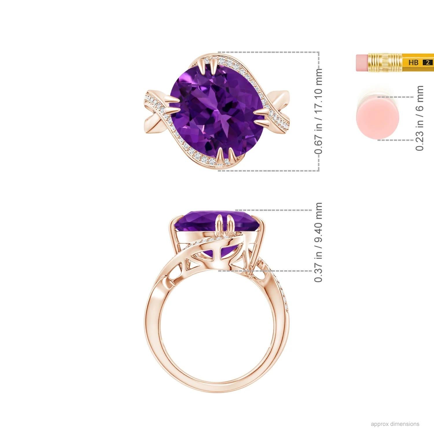 For Sale:  Angara GIA Certified Natural Amethyst Bypass Rose Gold Ring with Diamond Accents 5
