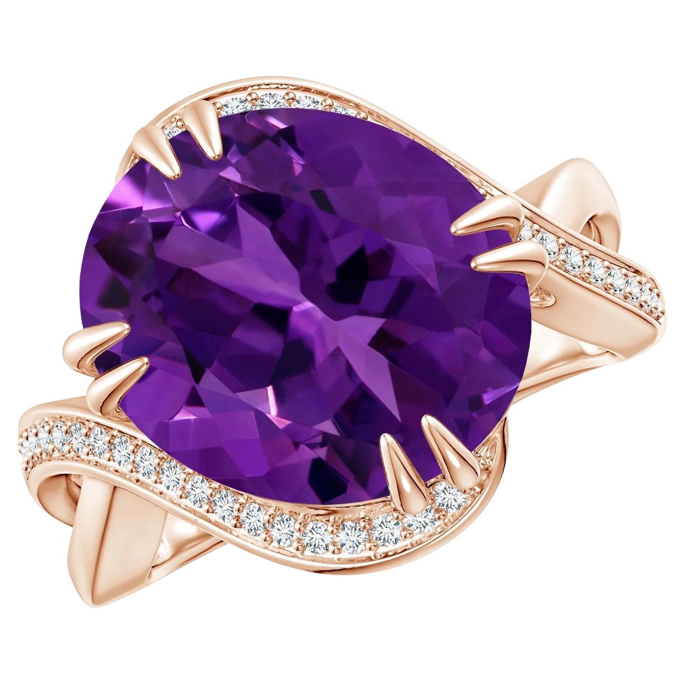 For Sale:  Angara GIA Certified Natural Amethyst Bypass Rose Gold Ring with Diamond Accents