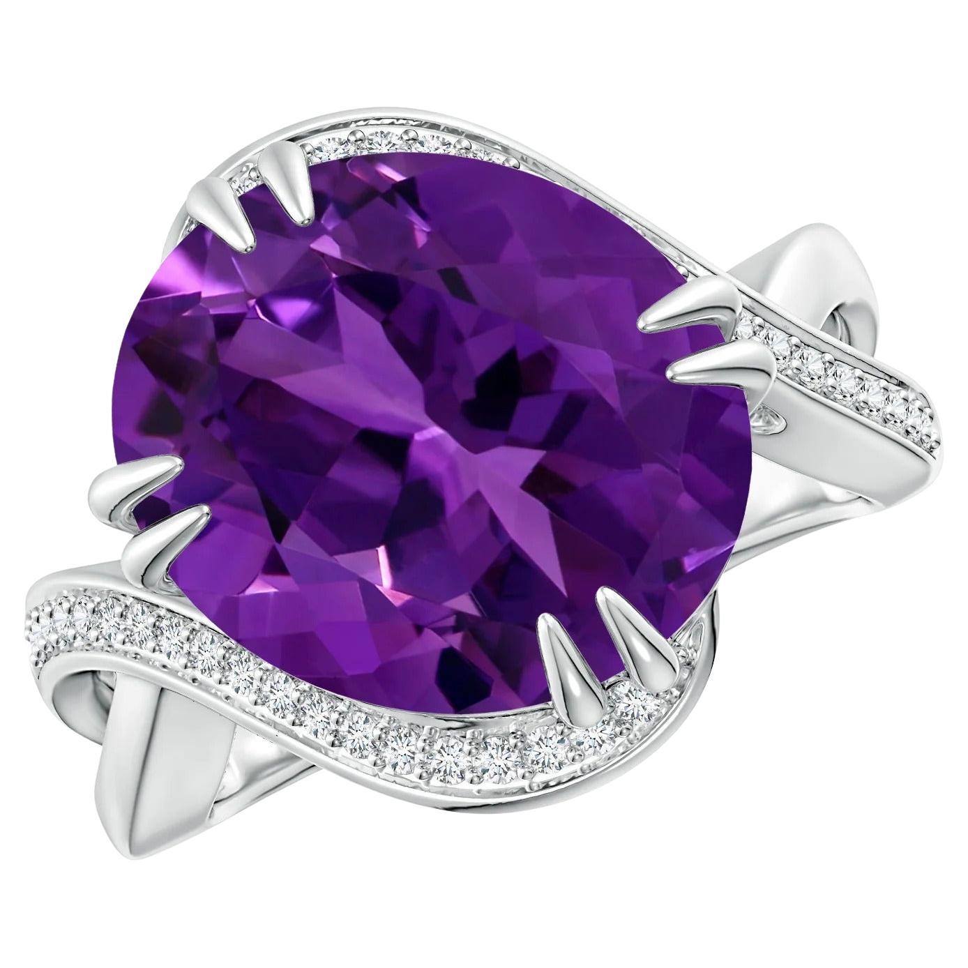 For Sale:  Angara GIA Certified Natural Amethyst Bypass White Gold Ring with Diamonds