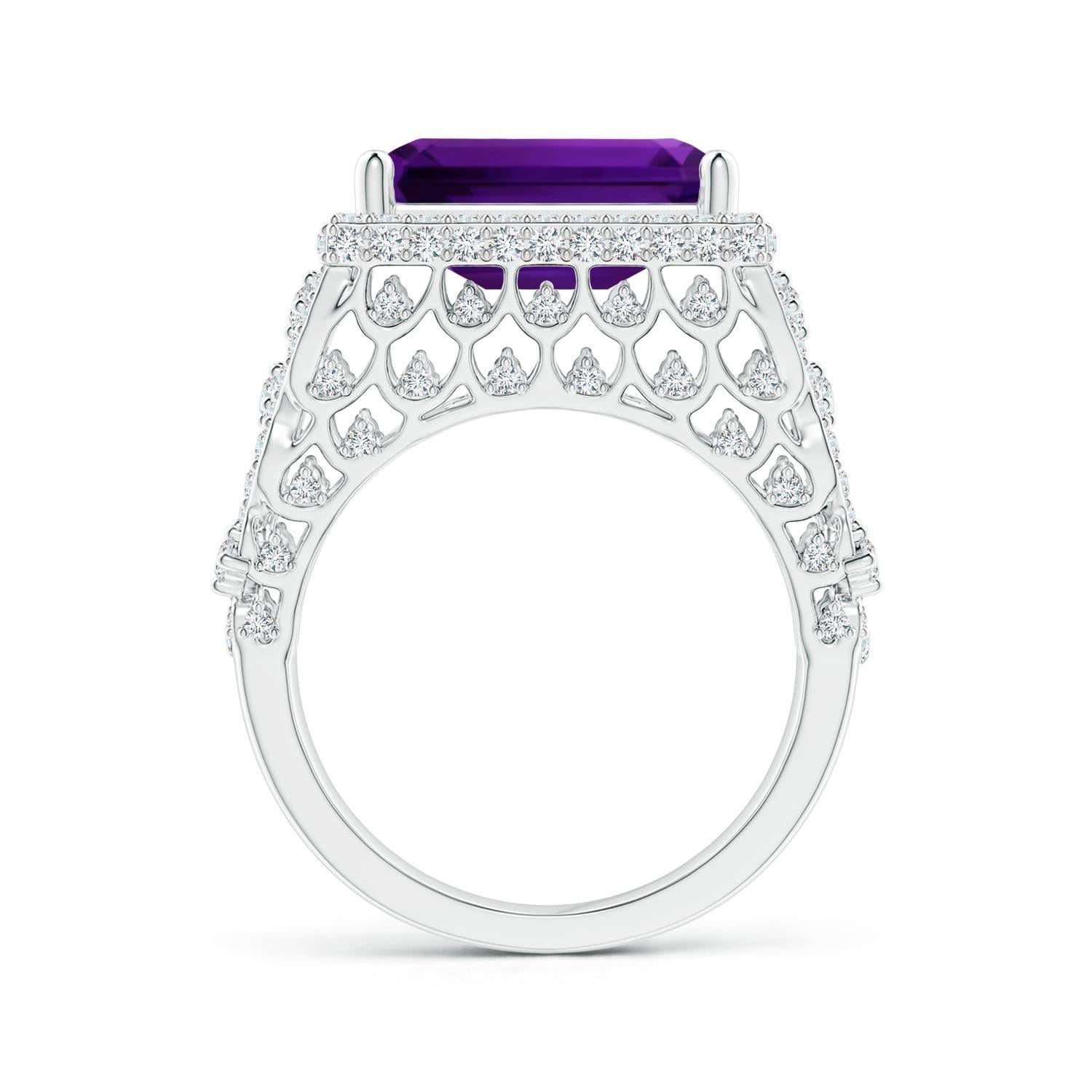 For Sale:  ANGARA GIA Certified Natural Amethyst Cocktail Ring in Platinum with Diamonds 2