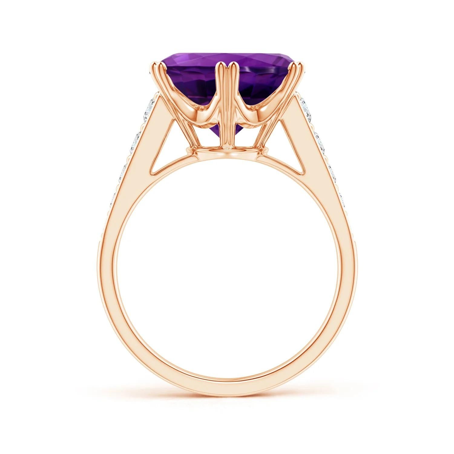 ANGARA GIA Certified Natural Amethyst Ring with Diamonds in 18K Rose Gold 2