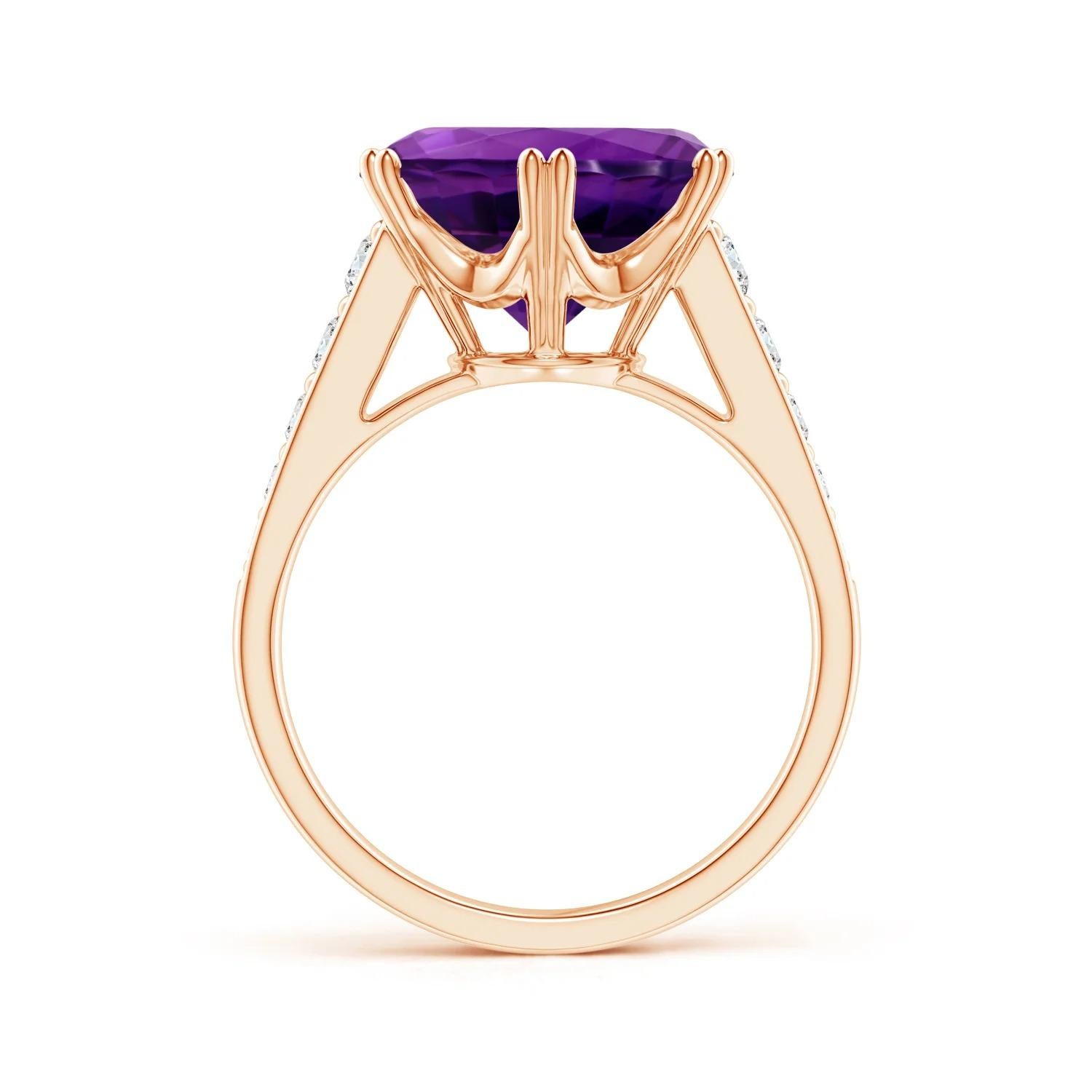 For Sale:  ANGARA GIA Certified Natural Amethyst Cocktail Ring in Rose Gold with Diamonds 2