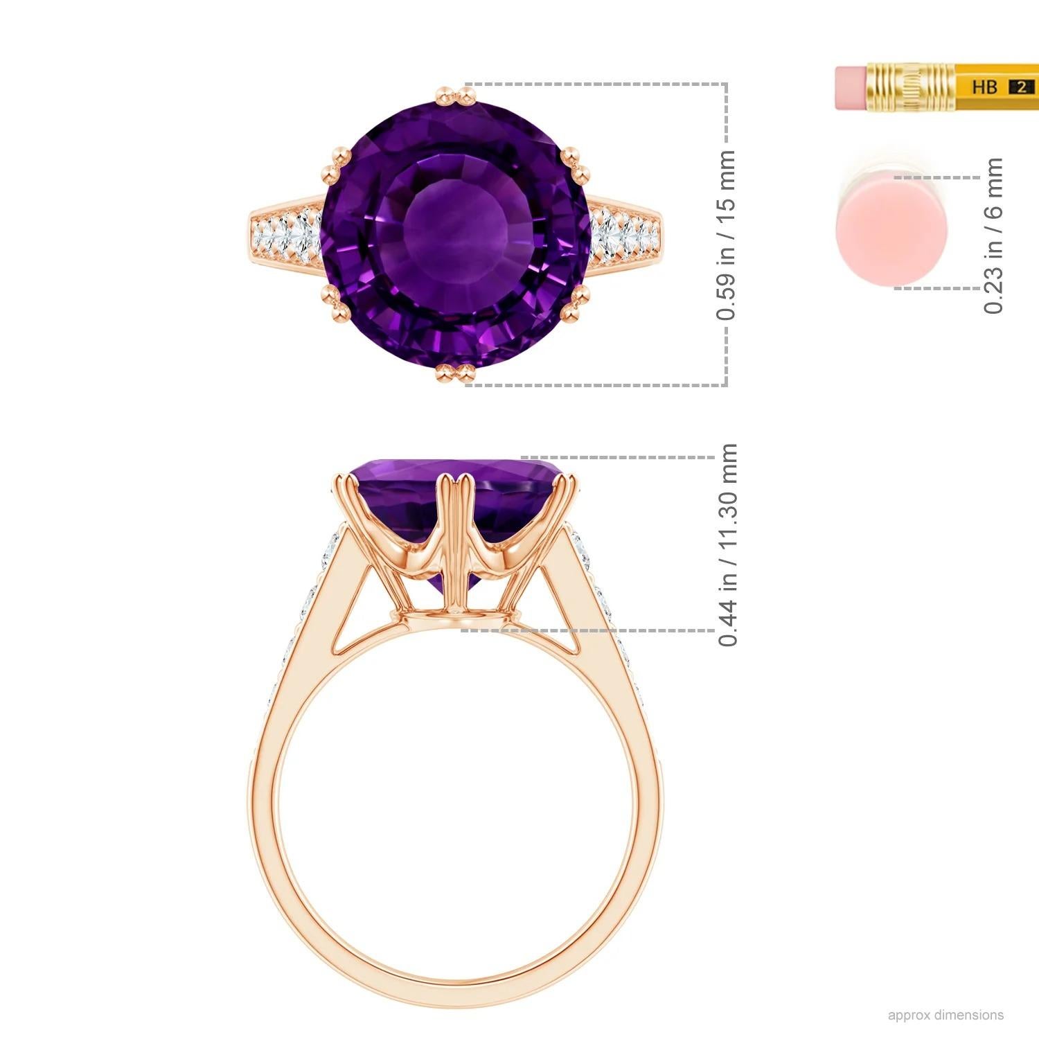 ANGARA GIA Certified Natural Amethyst Ring with Diamonds in 14K Rose Gold 4