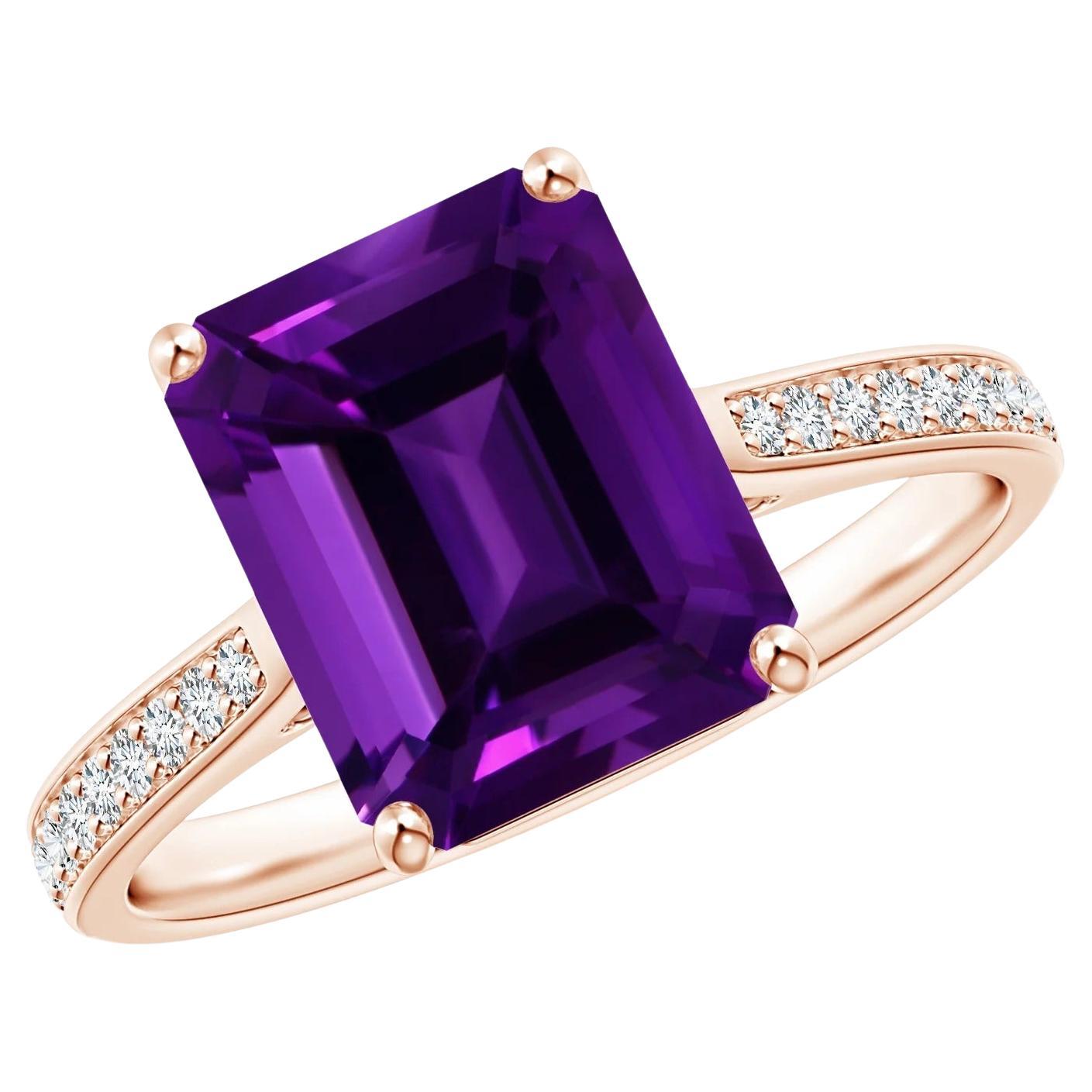 For Sale:  Angara GIA Certified Natural Amethyst Cocktail Ring in Rose Gold with Diamonds