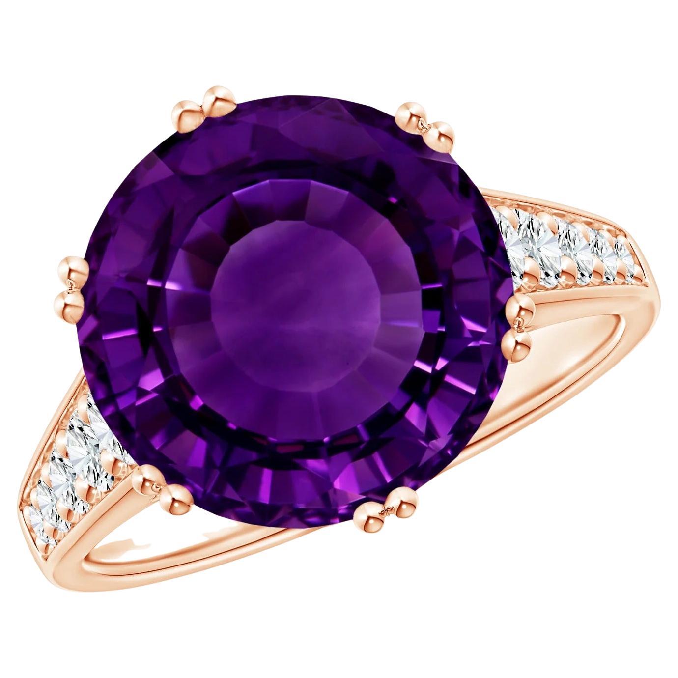 For Sale:  ANGARA GIA Certified Natural Amethyst Cocktail Ring in Rose Gold with Diamonds