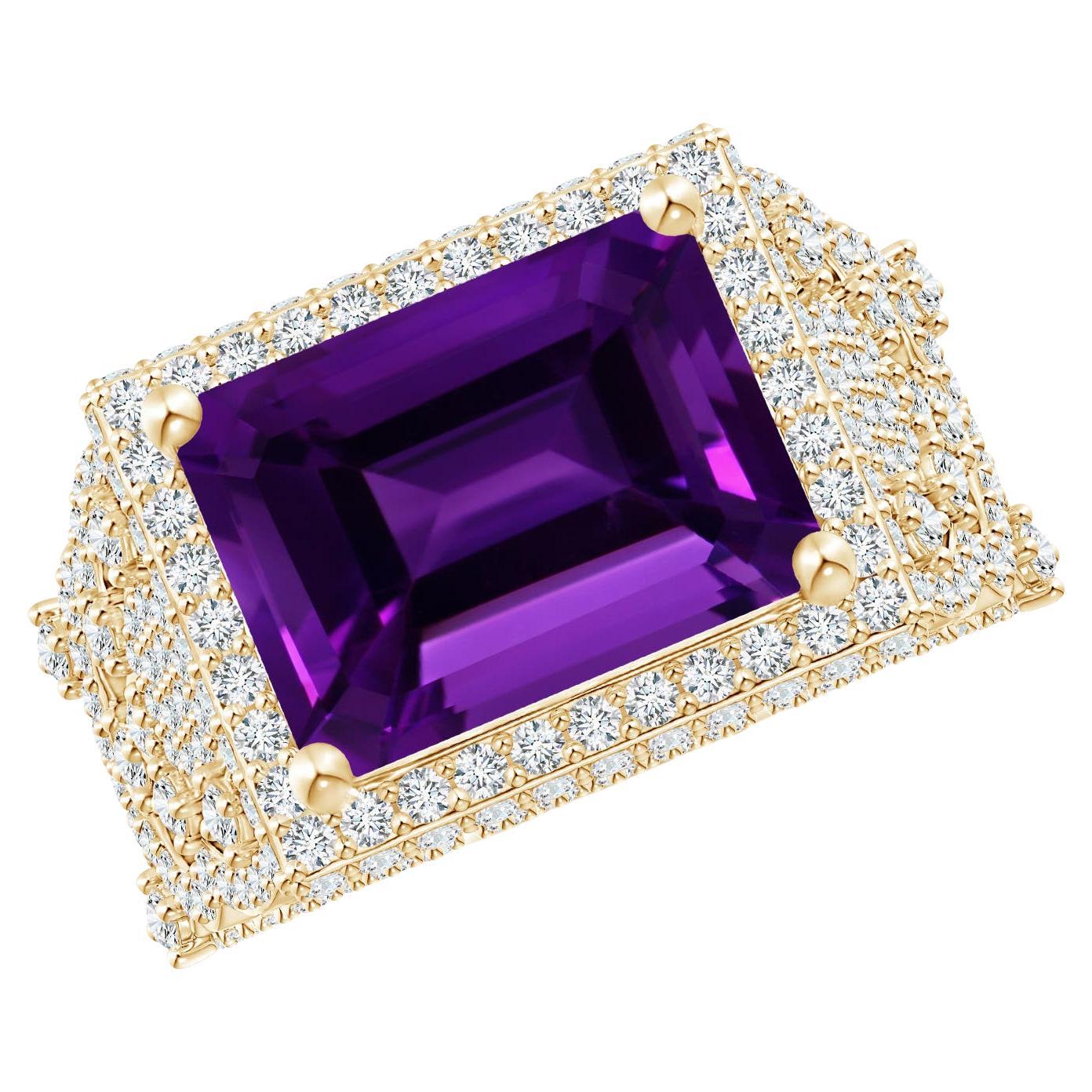 ANGARA GIA Certified Natural Amethyst Cocktail Ring in Rose Gold with Diamonds