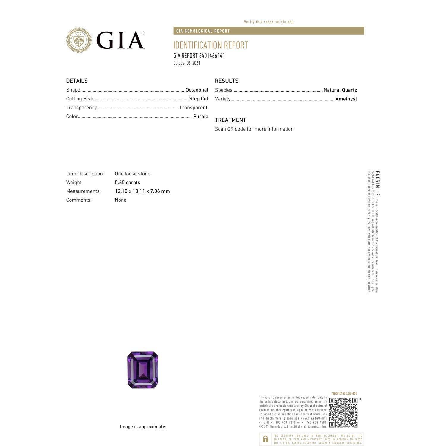 En vente :  Bague cocktail en or blanc avec diamants et améthyste naturelle certifiée GIA 3