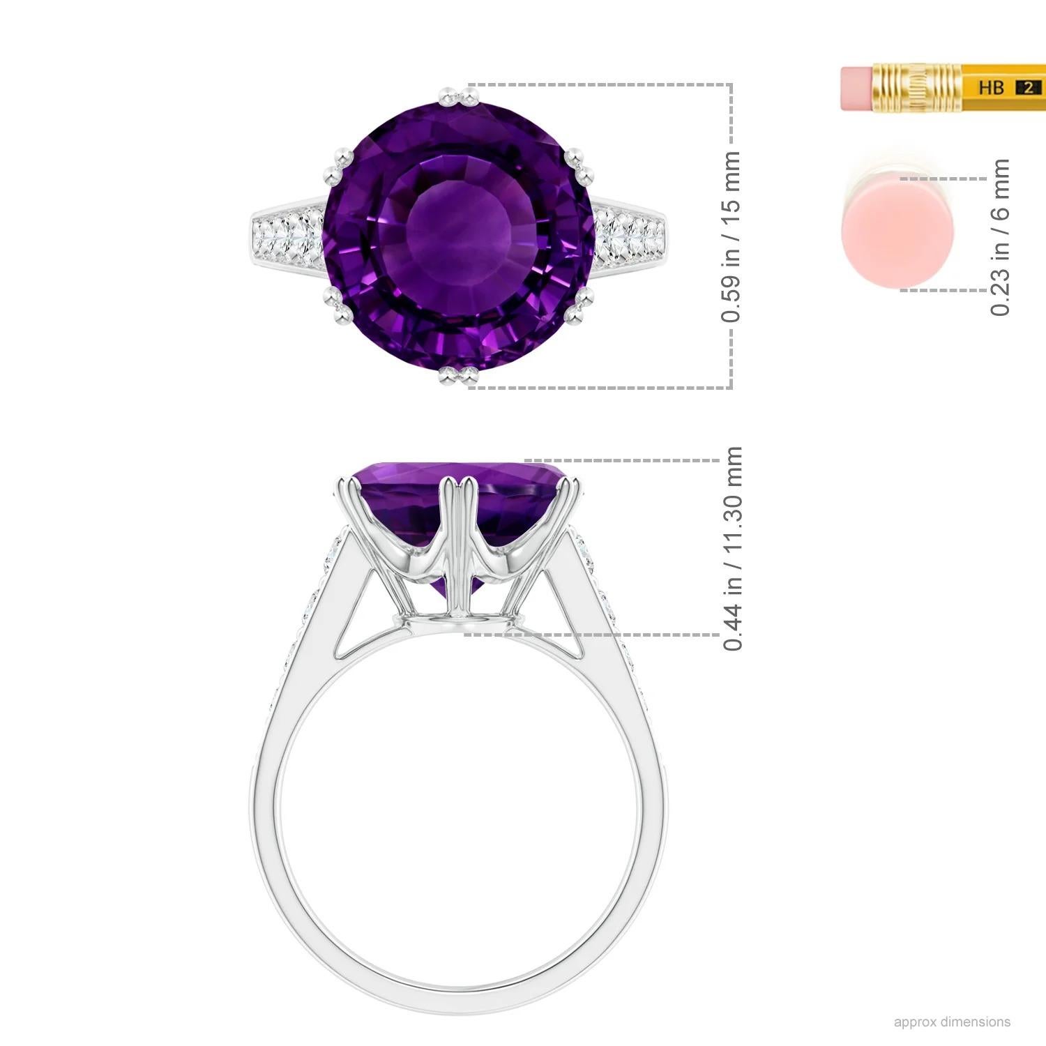 ANGARA GIA Certified Natural Amethyst Ring with Diamonds in 18K White Gold 4